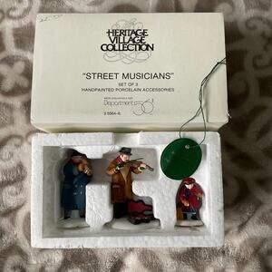 Department 56 Street musicians, three-piece porcelain set heritage village